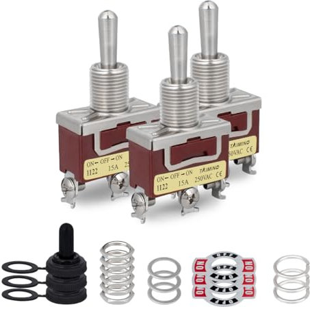 Innfeeltech 3 interrupteurs à bascule, 20A 125V, 1122 SPDT, 3 bornes, on/off/on, interrupteur à bascule haute performance en métal 3 positions avec 3 bouchons étanches