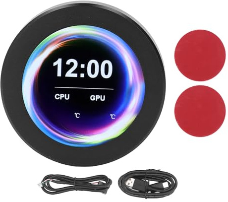 Acouto 5,3 cm (2,1 Zoll) CPU Kühler, LCD Bildschirm CPU Temp Monitor 360 Grad Drehung Gehäuse aus Aluminiumlegierung PC Sensor Panel für PC Computer Zubehör in Side Prebuilt Gaming PC Parts