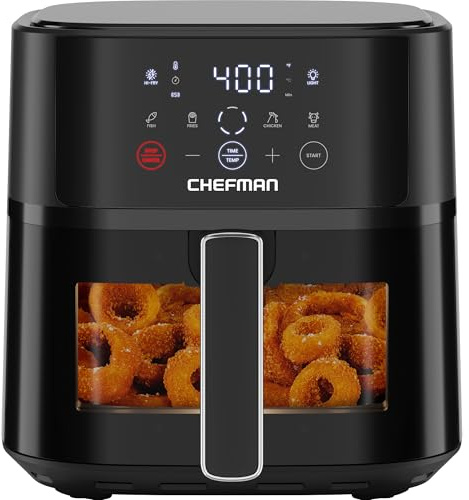 Chefman Air Fryer – 6 QT Compact Airfryer for Quick & Easy Meals, Features Hi-Fry Technology for Extra Crisp, Easy-View Window, Touch Controls with 4 Presets, Nonstick & Dishwasher Safe Basket - Black