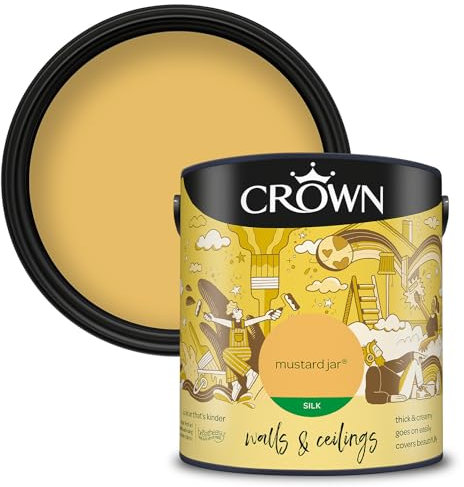 Crown Walls & Ceilings Silk Emulsion Paint, Size 2.5L, Mustard Jar