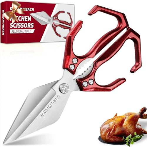 Dream Reach Scharfe Geflügelschere Knochenschere - Mehrzweck Küchenschere zum Geschenk Hühnerschere aus Edelstahl Rot Geschenke für Mama