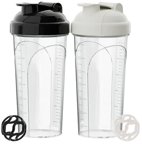 PZMLOASN 2 Stück Protein Shaker bottle 700ml - Auslaufsicherer Schraubdeckel - BPA-frei, aus babyflaschentauglichem Material, für Damen und Herren.(WeißB+Weiß)
