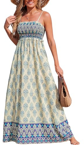 CUPSHE - Abito estivo da donna, con motivo floreale, senza maniche, abito maxi, con volant, lungo, con spalline, per il tempo libero, L