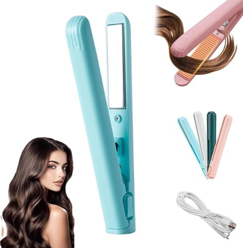 Mini ferro arricciacapelli a doppio scopo, ferro arricciacapelli portatile, adatto per capelli corti e tutti i tipi di capelli (blu, 1)