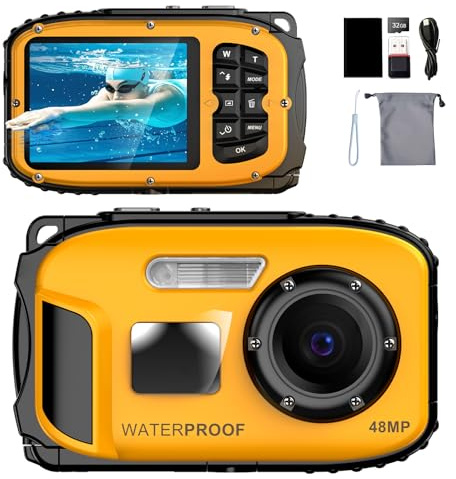 Underwater Floating Digital Camera – 48MP HD Bare-Body Waterproof Camera, No Case Needed for Underwater Fun & Childhood Memories (Yellow)