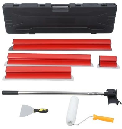 locwanot Trockenbau-Klingen-Set – 5-teiliges Edelstahl-Klebewerkzeug für glatte Oberfläche (20 cm, 40 cm, 60 cm, 80 cm, 100 cm) – perfekt für Profis und Renovierer zu Hause, Rot