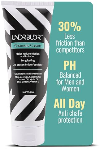 UNDRBUDR Chamois Cream for Cycling, Runners, Athletes - Anti Chafing Cream for Men and Women with Aloe, Shea Butter & Vitamin E - Reduces Saddle Sores, Low Friction Formula (8 oz)