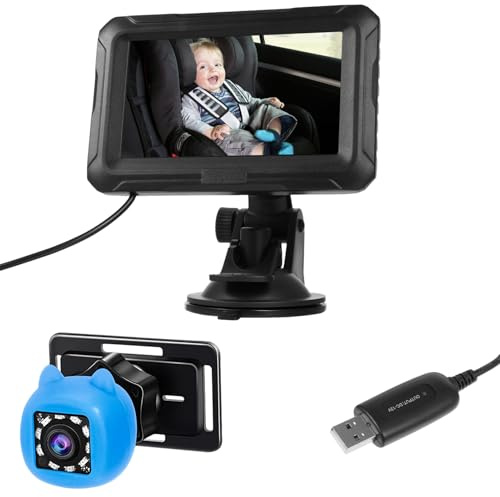 TIKATARER Espejo de Coche para bebé con Cámara, Monitor de bebé con Pantalla HD 1080P de 4,3 Pulgadas, Monitor de Visión Nocturna con ángulo de Visión Amplio de 150, Ideal para Bebés, Niños y