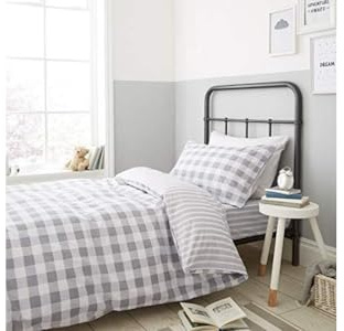 Bianca Check and Stripe Cotton Single Fitted Sheet Grey