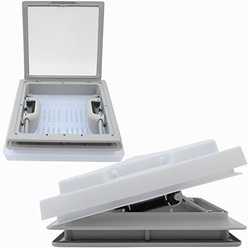 pro-Styling Dachluke Dachfenster Dachhaube 28x28 Wohnwagen Wohnmobil Caravan grau, aufklappbares Insektenschutzgitter, Milchglashaube, UV-beständig