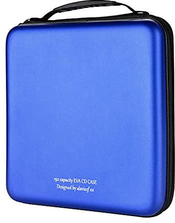KUOCDSIK CD Tasche, 192 Kapazität, hartes Eva, schützende Blu-ray-CD-Brieftasche, Doppel-Reißverschluss, Handschlaufe, tragbarer CD-Organizer für Auto-Reisen (192 Kapazität, Blau192)