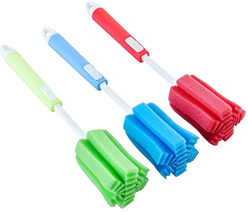 3 cepillos de limpieza de esponja ajustables para botellas de mano, limpiador de vasos de botella suave, cepillo de espuma para lavavajillas, para tazas, hervidores, copas de vino