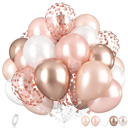 Rose Gold Balloons Set, Champagne Gold Rose Gold and White Birthday Balloon, Metallic Rose Golds Confetti Balloons for Girls Women Birthday Party Wedding Bridal Shower Decorations