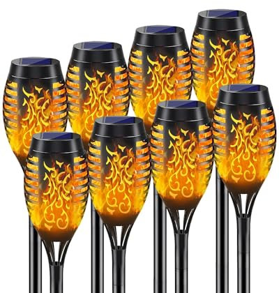 KALAHOL Solar Light Outdoor Garden, 8 Pack Solar Flickering Dancing Flame Lights IP65 Waterproof, Solar Torch Lights Dusk to Dawn Auto On/Off, for Garden, Pathway, Patio, Yard, 52CM Tall, SF-SLED01
