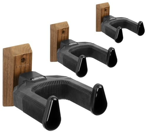 STRICH Gitarren-Wandhalterung, Walnuss-Holz-Gitarrenhaken, U-förmige mit Schrauben für Akustikgitarren, E-Gitarren, Banjos, Bass (3er-Pack)