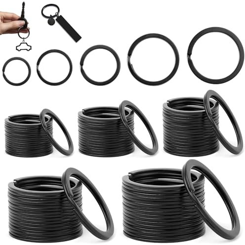 50 Stück Runde Schlüsselringe Schwarz 15mm/20mm/25mm/28mm/30mm Schlusselanhänger, Kleine Schlüsselringe Edelstahl Kreis Spaltringe, Flacher Split Ring für Autoschlüssel, Haus, Büro Schlüssel Zubehör