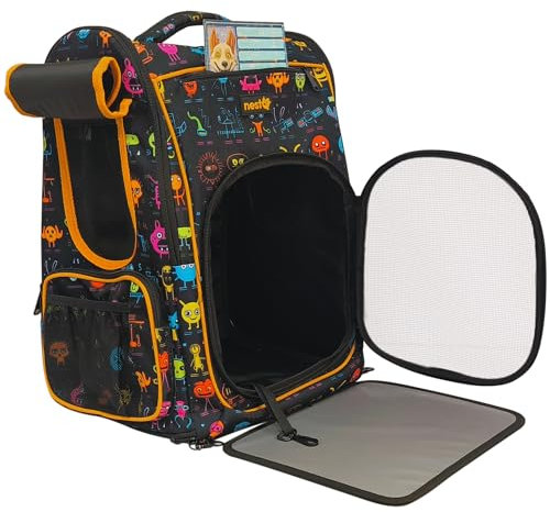 Rucksack für Hunde und Katzen, Maxim 5kg, Ergonomischer Träger mit Belüftung, Transport-Rucksack, Paseos Y Aventuras, Ideal für Reisen (Orange-Außerirdische)