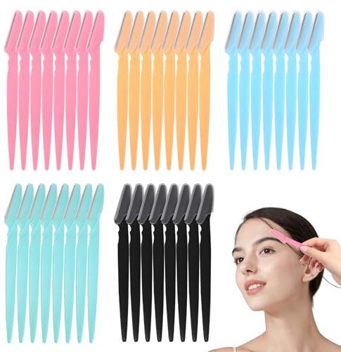 Verazquy 40 Pcs Multicolor Eyebrow & Face Razors, Dermaplaning Tool, Women's Facial Hair Remover with Safety Cover & Non-Slip Handle