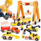 BuzzoXerex Baustellenfahrzeuge Kinder Holzspielzeug, Baufahrzeuge Magnetisch Mit Portalkran, Bagger, Kranwagen, Muldenkipper - Geschenk Ab 3 Jahre