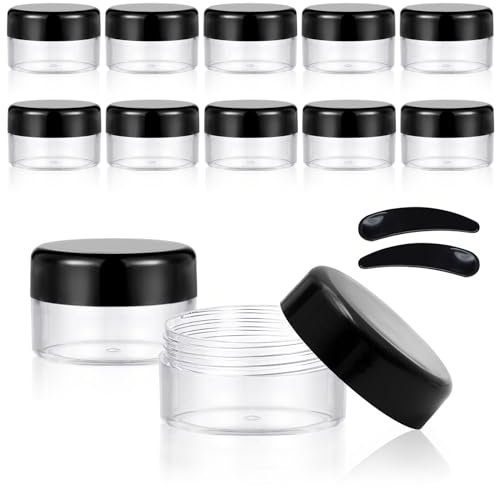 GAUATO 12 Pcs Sample Pots 20ml, Empty Travel Pots Clear Plastic Cosmetic Jars, Small Pot with Lids Portable Lip Balm Containers for Toiletries, Creams, Powder, Glitter Nail Art Storage