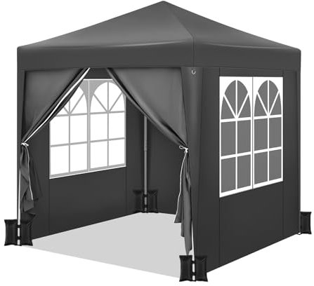 WOLTU Pabellón de Jardín Cenador Plegable Pérgola Cuadrada con Diseño Pop Up Carpa con Cubierta Tela Oxford Hecho de Tubos Metales, 2x2 m, 4PCS Bolsas de Arena Vacía para Carpas,Antracita