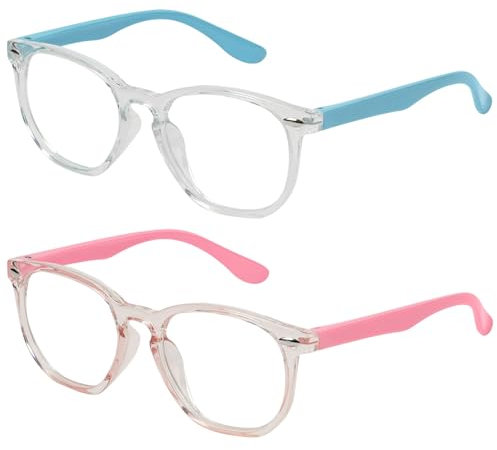 Aomig Blue Light Blocking Glasses for Kids, 2 Pcs Anti Blue Light Computer TV Gaming Glasses for Boys Girls, Lightweight Reading Eyewear Anti Glare Anti Eyestrain Transparent Eyeglasses