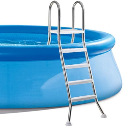 AIBOTY Escalera de Entrada/Salida de Piscina sobre el Suelo con Estructura de Acero para Piscinas de Pared de 135 cm escaleras de Piscina de Doble Cara con peldaños Antideslizantes 4 escalones
