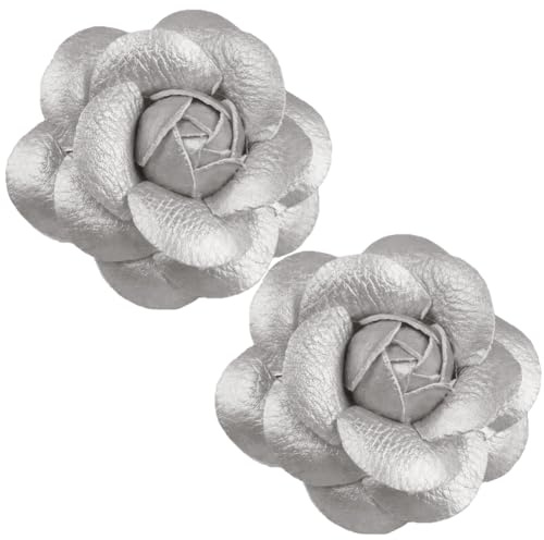 CALFOVERA Broche de Camelia de Piel Sintética para Solapa, Elegante, con Forma de Flor, Hecho A Mano, para Boda, Sombrero, Vestido Y Camisa (Plata)