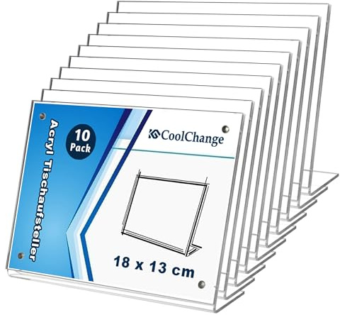 CoolChange espositori da tavolo in acrilico con chiusura magnetica | Supporti a L trasparenti per foto, cartellini e info | Formati DIN A7, A6, A5 – Disponibili in varianti (10, 180x130mm)