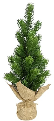 Künstlicher Mini-Tannenbaum in Jute 47cm Deko Kleiner Christbaum Weihnachtsbaum Kunst Kunsttanne Kunstbaum Dekobaum Koniferen X'Mas Weihnachtsdeko Adventsdeko Kunstpflanze Tanne