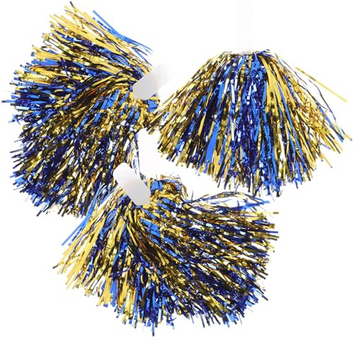GRIRIW Lot de 6 Pompons de Cheerleading Poignée Plate en PP Mélange Bleu Métallique et Or Accessoires Légers et Réutilisables pour Spectacles de Danse Compétitions Sportives et