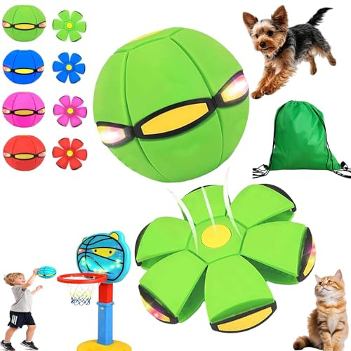 Cyeior Children's Bouncing Ball, Magic Metaball Bouncing Ball, Interactive Pop-Up Transform, Parent-Child Interaction, Magic Flying Saucer for Christmas Outdoor Indoor Play (Green, 3 Lights)