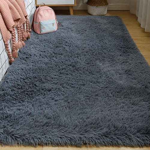 Vardagsrum Konstfäll 140 x 380 cm Som Är Fluffig Och Halkfri Mjuk Områdesmatta Tvättbar Och Halkfri för Flickor Barnrum, Mörkgrå