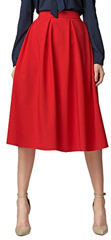 Urban GoCo Mujeres Vintage Falda Midi Plisada A-Line con Bolsillos Faldas Larga Rojo M