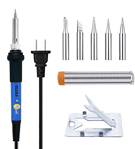 Soldering Iron Kit Electronics - FEITA Adjustable Temperature Solder Iron AC110V 60W with 5Pcs Different Solder Tips, Soldering Stand, Solder Wire for Variously Electronic Repair