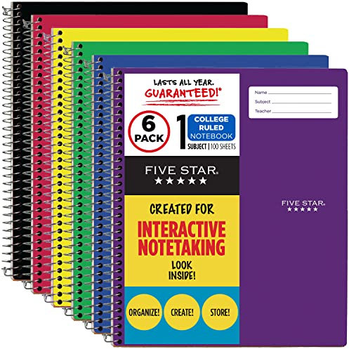 Femstjärniga interaktiva anteckningar, 1 ämne, anteckningsbok, 100 ark, 30 cm x 20 cm Pack of 6 15 verschiedene Farben