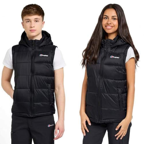 Berghaus Kid’s Burham Gilet with Hood & 2 Pockets, Water-resistant & Durable Ripstop Fabric, Lightweight & Insulated Bodywarmer for Boys & Girls (UK, Age, 9 Years, 10 Years, Regular, Black)