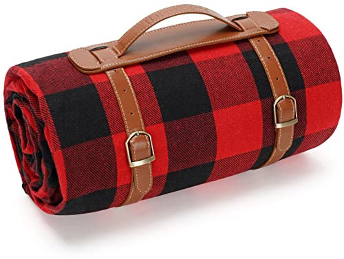 220x170cm übergroße Picknickdecke, wasserdichte Strandmatte, extra großer Outdoor-Teppich für Camping Red Checkered