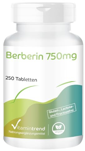 Vitamintrend Berberin 750mg, 250 Tabletten, mit Zink, hochdosiert 97% Berberin HCl, Nahrungsergänzungsmittel vegan ohne Magnesiumstearat, in Deutschland hergestellt