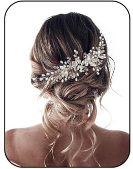 Unicra Haarschmuck Hochzeit Blumen Kopfschmuck Perlen Hochzeit Haarschmuck Braut Kopfbedeckung (Silber)
