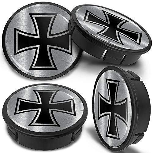 SkinoEu 4 x 60mm Universal Schwarz Silber Alufelgen Nabenkappen Felgen Kappen Felgendeckel Radkappen Radnabendeckel Nabendeckel Felgenkappen CXZ 9