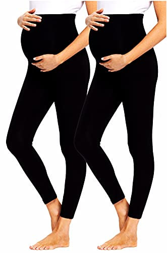 JMITHA Legging Grossesse Maternité, Pantalon de Grossesse Femme Leggings Longs de Grossesse en Coton, Super Confortable Legging Vêtements Grossesse Sports et Loisirs (2pack Noir, M)