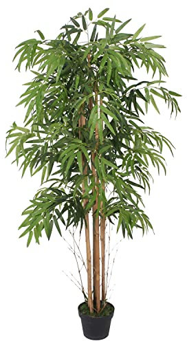 Decovego Bambus-Strauch Bambus Bambusbaum Kunstpflanze Kunstbaum Baum Künstliche Pflanze Bamboo Künstlich Echtholzstamm Deko Innendekoration 150 cm