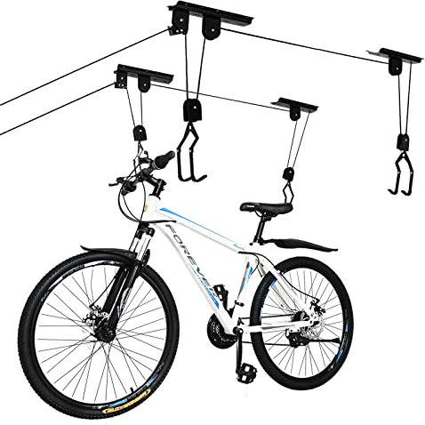 2PACK Bike Hoist Garage Bike Lift Bicycle Hoist Bike Garage Storage Ceiling Mount Lift Hoist Storage Rack for Garage Indoor Bike Lift Even Works as Ladder Lift Premium Quality