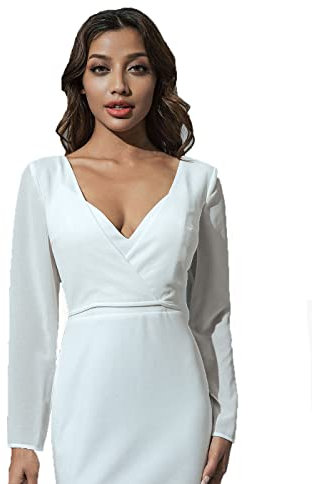 Unicra Hochzeit Chiffon Bolero Jacke Braut Langarm Chiffon Topper Zubehör Spitze Braut Crop Top Kleid Umhang für Frauen und Brautjungfer Weiß （XXL,46）