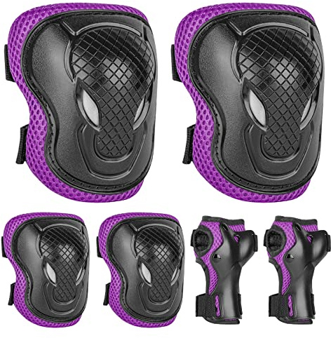 Abree Knee Pads For Kids Elbow Pads Wrist Pads 6pcs Thick Protective Gear Set For Scooter Bike Skateboard Roller Skates Cycling Skating Riding (Purple)
