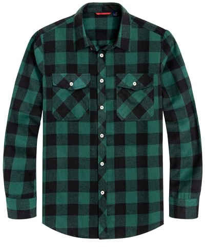 J.VER Mens Flannel Shirt Check Lumberjack Casual Plaid Long Sleeve Winter Button Down Work Warm Shirt with Pocket Green L