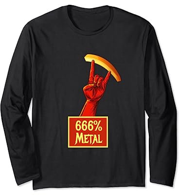 Fourchette à frites 666% Heavy Metal Geste Cornes du diable Hard Rock Manche Longue