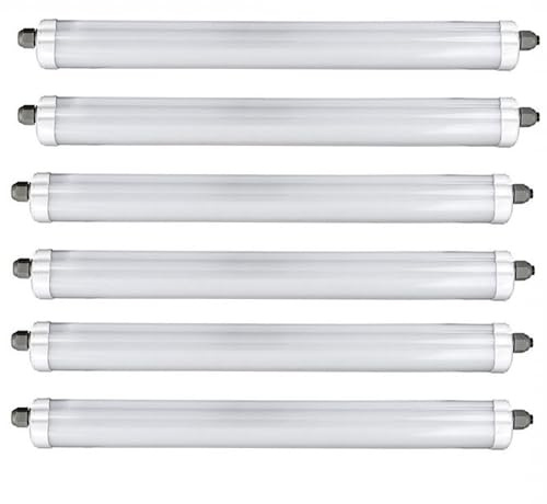 LED Wannenleuchte Hallenlampe Garagenleuchte Feuchtraumleuchte Deckenlampe, strahlwassergeschützt, 48W 5760lm 6500K kaltweiß, L 150 cm, 6er Set