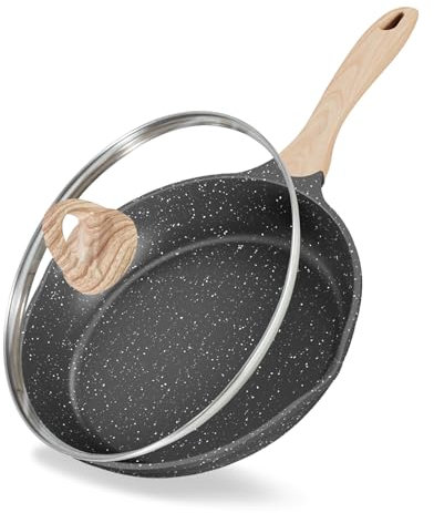 JEETEE Padella Antiaderente in Alluminio 20 cm Con Coperchio, Granito-Antiaderente Rivestimento, Maniglia in bachelite, Compatibile Tutti Fornelli y Induzione, Senza PFOA, Grigio